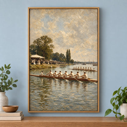 Vintage Rowing Regatta Oil Painting Canvas Wall Art | brown_independent_close
