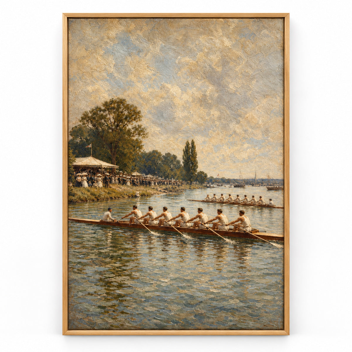 Vintage Rowing Regatta Oil Painting Canvas Wall Art | brown_sku
