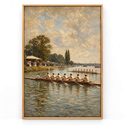Vintage Rowing Regatta Oil Painting Canvas Wall Art | brown_sku