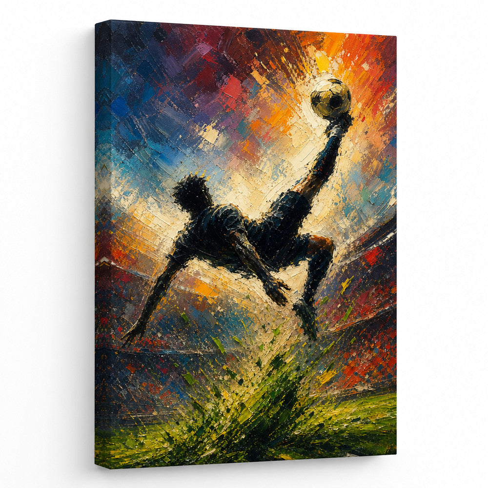 Bicycle Kick Impasto Silhouette Football Oil Painting Canvas Wall Art - soccer canvas wall art by AUSJOJO
