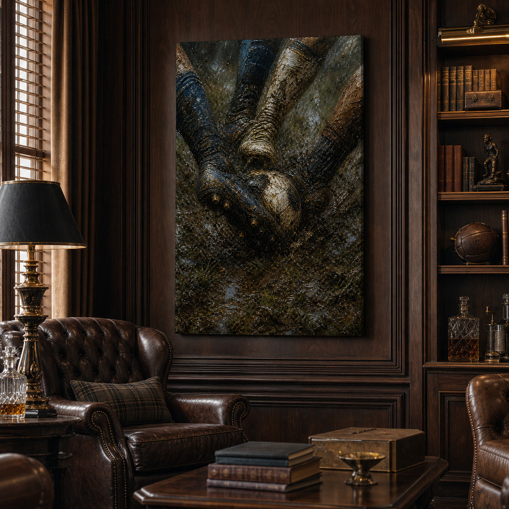 Muddy Tackle Boots Football Oil Painting Canvas Wall Art - 02_wall_scene