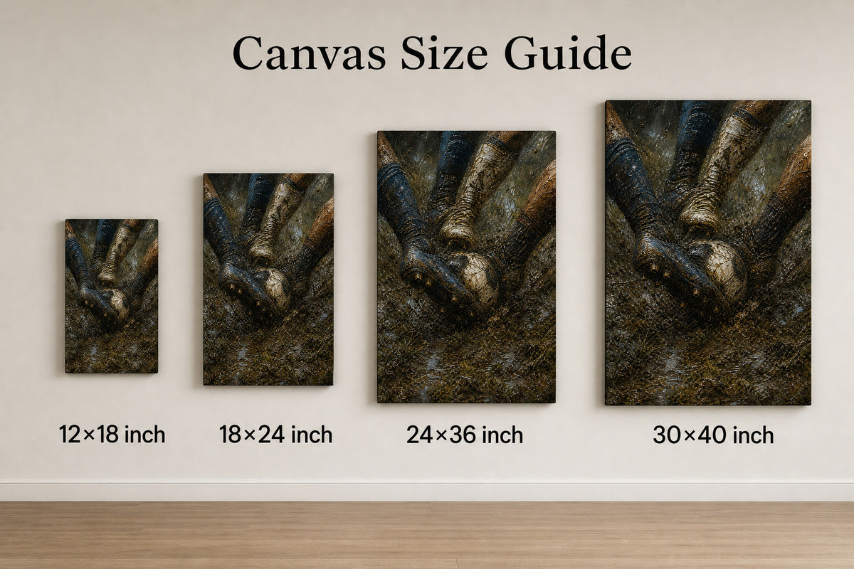 Muddy Tackle Boots Football Oil Painting Canvas Wall Art - 08_size_comparison