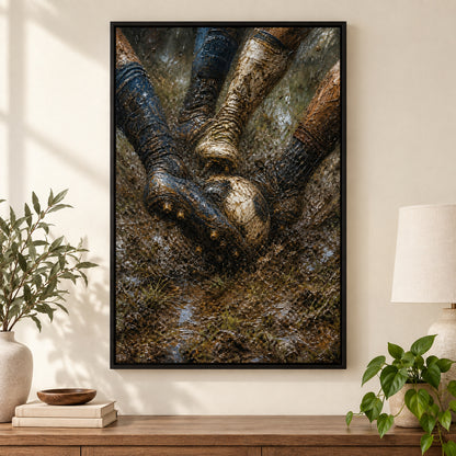 Muddy Tackle Boots Football Oil Painting Canvas Wall Art | black_independent_close