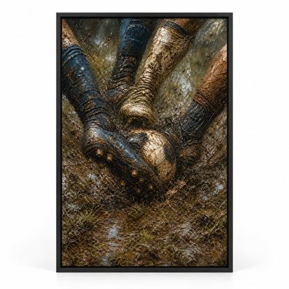 Muddy Tackle Boots Football Oil Painting Canvas Wall Art | black_sku