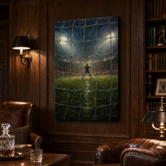 Goal Net Goalkeeper Gaze Football Oil Painting Canvas Wall Art — room scene