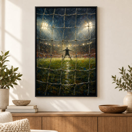 Goal Net Goalkeeper Gaze Football Oil Painting Canvas Wall Art | black_independent_close