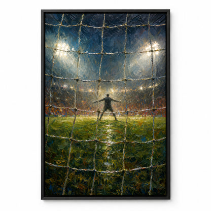 Goal Net Goalkeeper Gaze Football Oil Painting Canvas Wall Art | black_sku