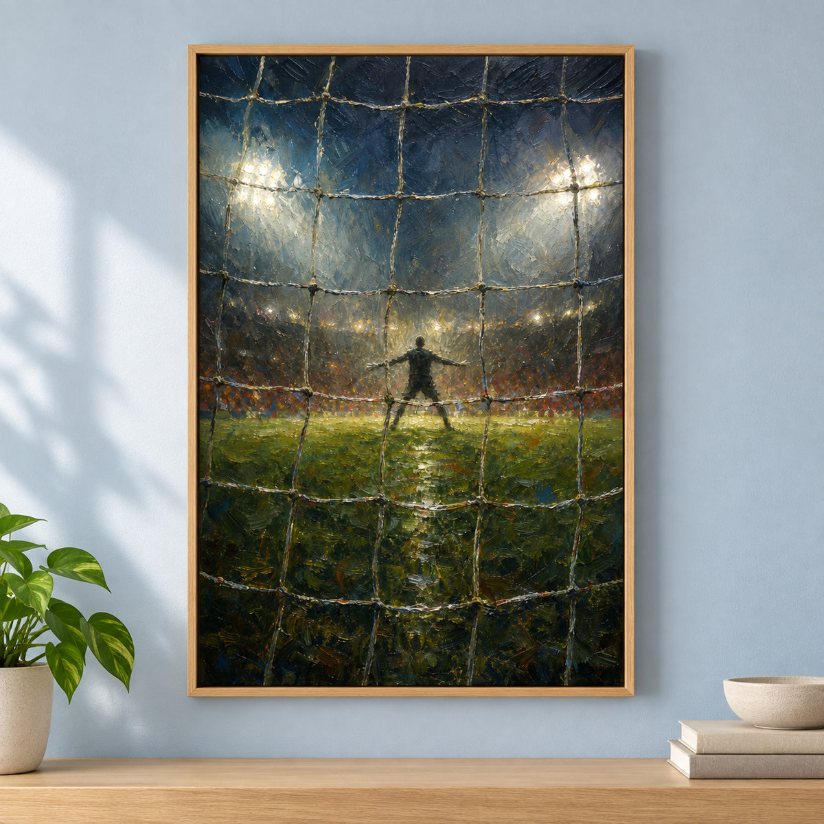 Goal Net Goalkeeper Gaze Football Oil Painting Canvas Wall Art | brown_independent_close