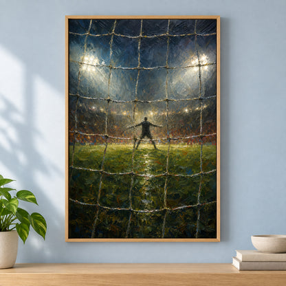 Goal Net Goalkeeper Gaze Football Oil Painting Canvas Wall Art | brown_independent_close