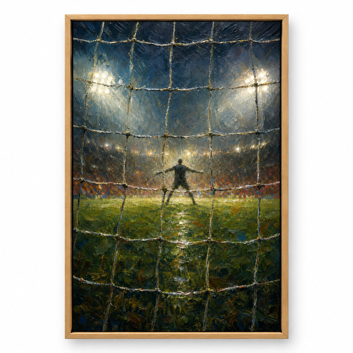 Goal Net Goalkeeper Gaze Football Oil Painting Canvas Wall Art | brown_sku