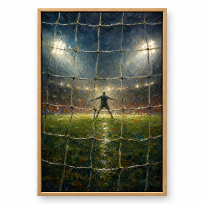 Goal Net Goalkeeper Gaze Football Oil Painting Canvas Wall Art | brown_sku