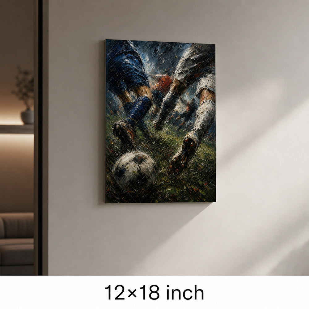 Final Whistle Abstract Football Motion Oil Painting Canvas Wall Art — 12×18 room mockup