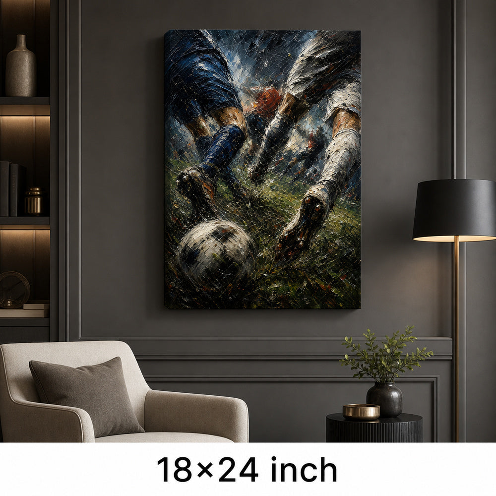 Final Whistle Abstract Football Motion Oil Painting Canvas Wall Art — 18×24 room mockup