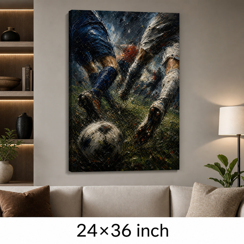 Final Whistle Abstract Football Motion Oil Painting Canvas Wall Art — 24×36 room mockup