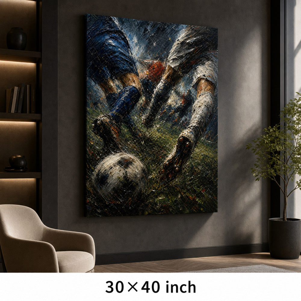 Final Whistle Abstract Football Motion Oil Painting Canvas Wall Art — 30×40 room mockup