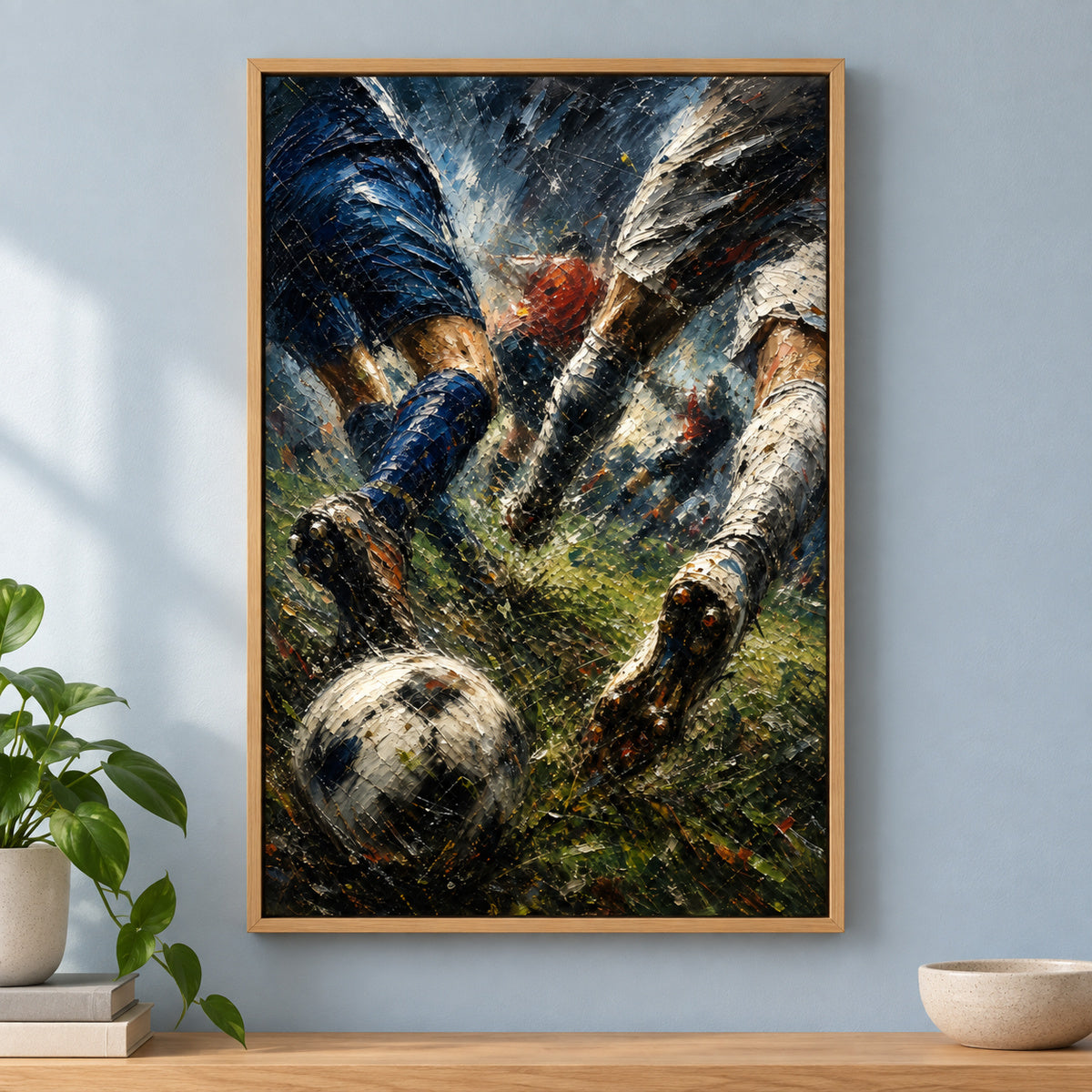 Final Whistle Abstract Football Motion Oil Painting Canvas Wall Art | brown_independent_close