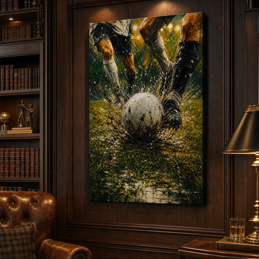 Ball Impact Rain Splatter Football Oil Painting Canvas Wall Art — room scene