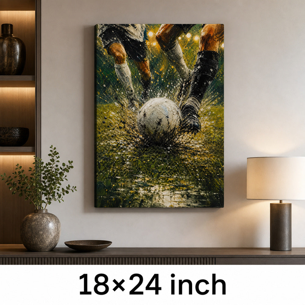 Ball Impact Rain Splatter Football Oil Painting Canvas Wall Art — 18×24 room mockup
