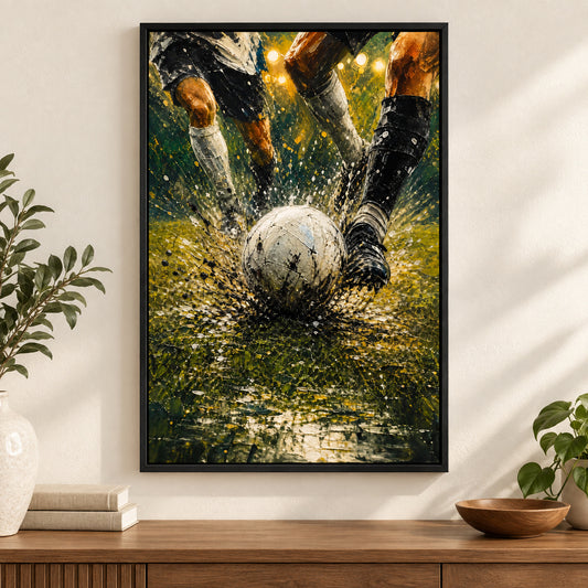 Ball Impact Rain Splatter Football Oil Painting Canvas Wall Art | black_independent_close