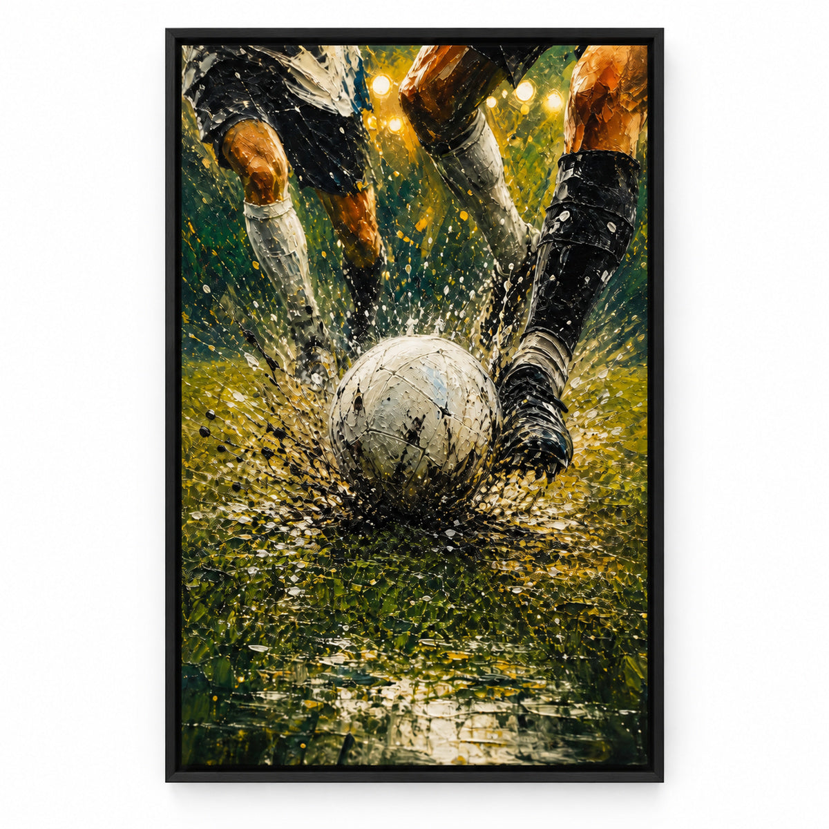 Ball Impact Rain Splatter Football Oil Painting Canvas Wall Art | black_sku