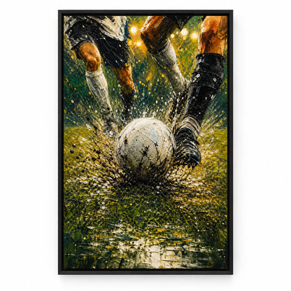 Ball Impact Rain Splatter Football Oil Painting Canvas Wall Art | black_sku