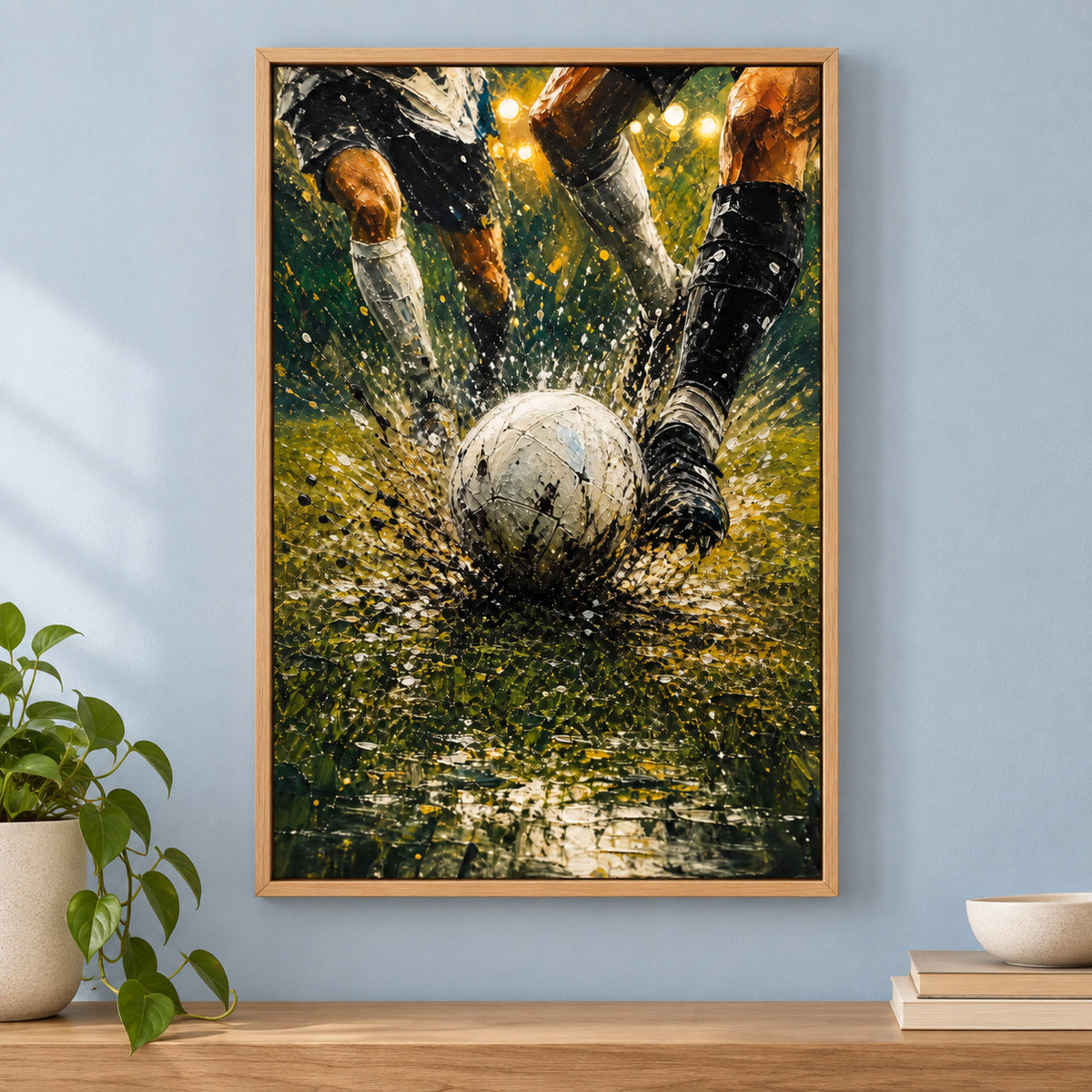 Ball Impact Rain Splatter Football Oil Painting Canvas Wall Art | brown_independent_close