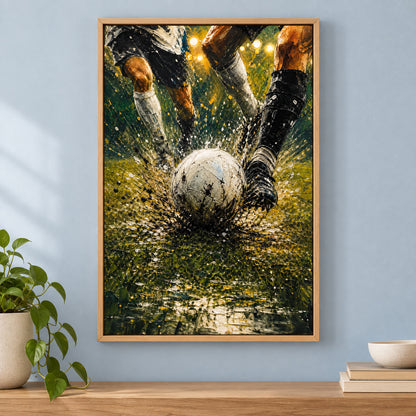Ball Impact Rain Splatter Football Oil Painting Canvas Wall Art | brown_independent_close