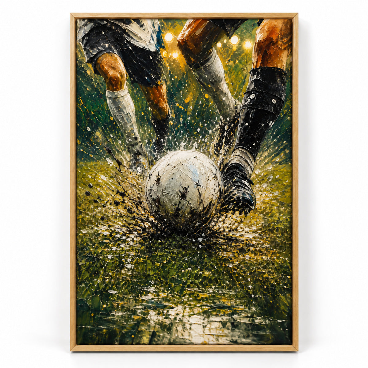 Ball Impact Rain Splatter Football Oil Painting Canvas Wall Art | brown_sku