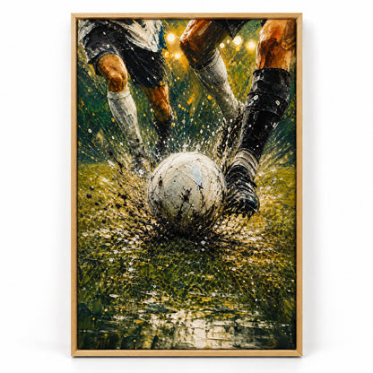 Ball Impact Rain Splatter Football Oil Painting Canvas Wall Art | brown_sku