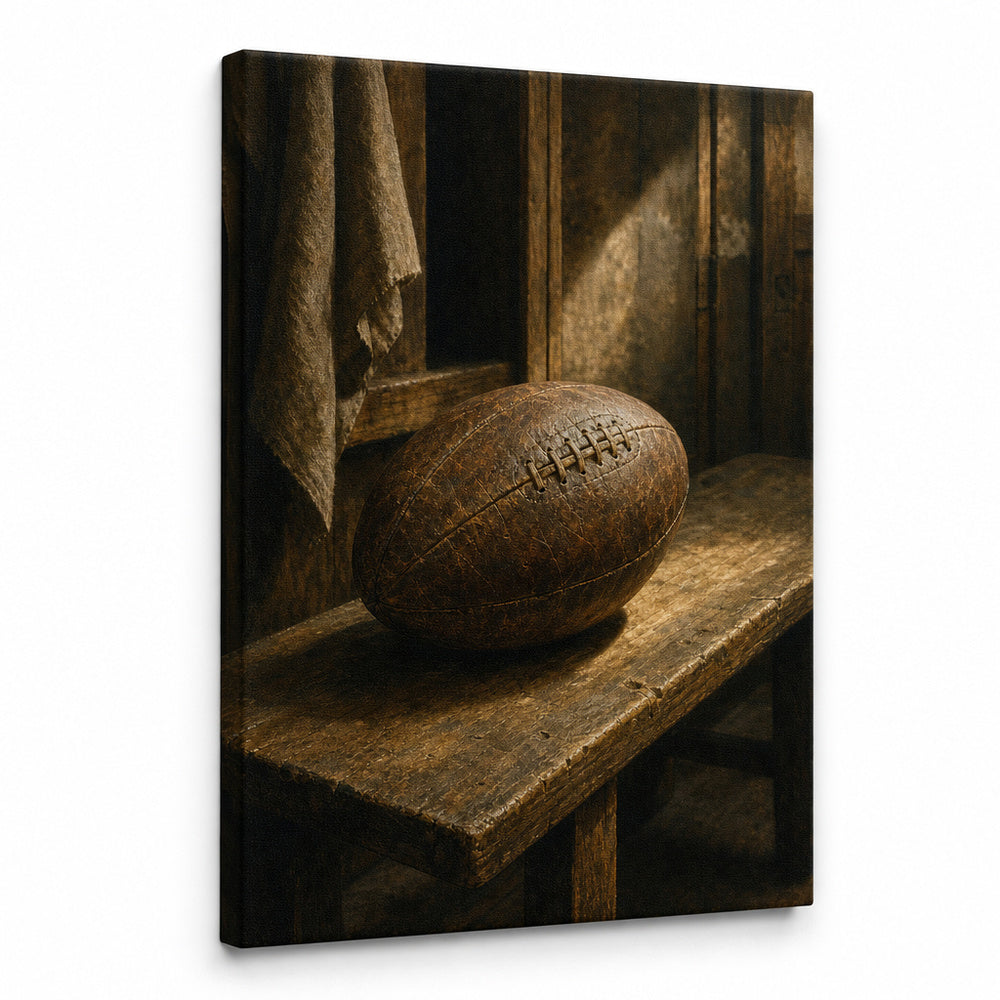 Vintage Leather Football Locker Bench Oil Painting Canvas Wall Art - soccer canvas wall art by AUSJOJO