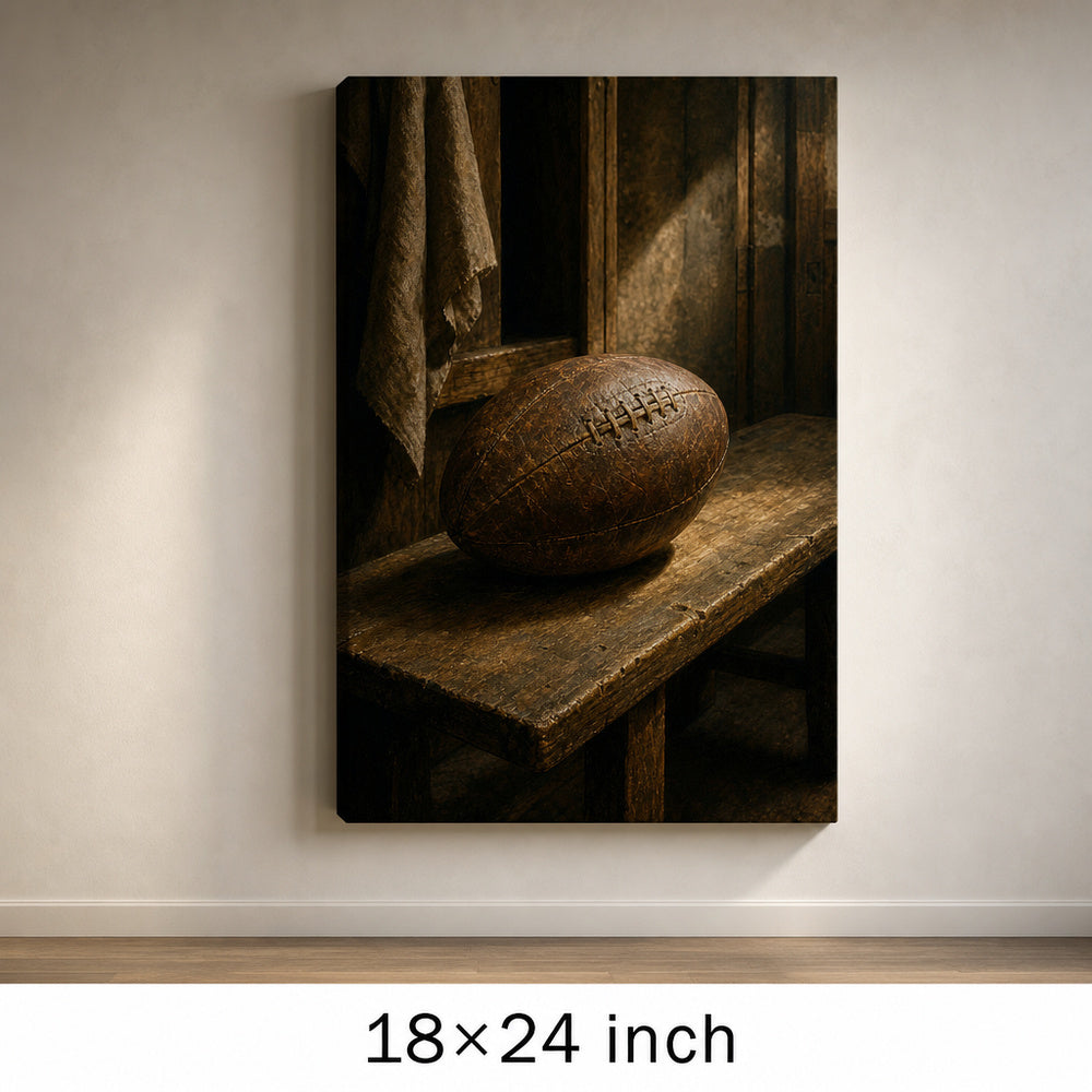 Vintage Leather Football Locker Bench Oil Painting Canvas Wall Art — 18×24 room mockup