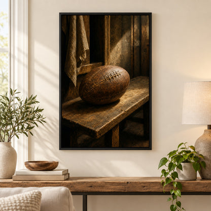 Vintage Leather Football Locker Bench Oil Painting Canvas Wall Art | black_independent_close