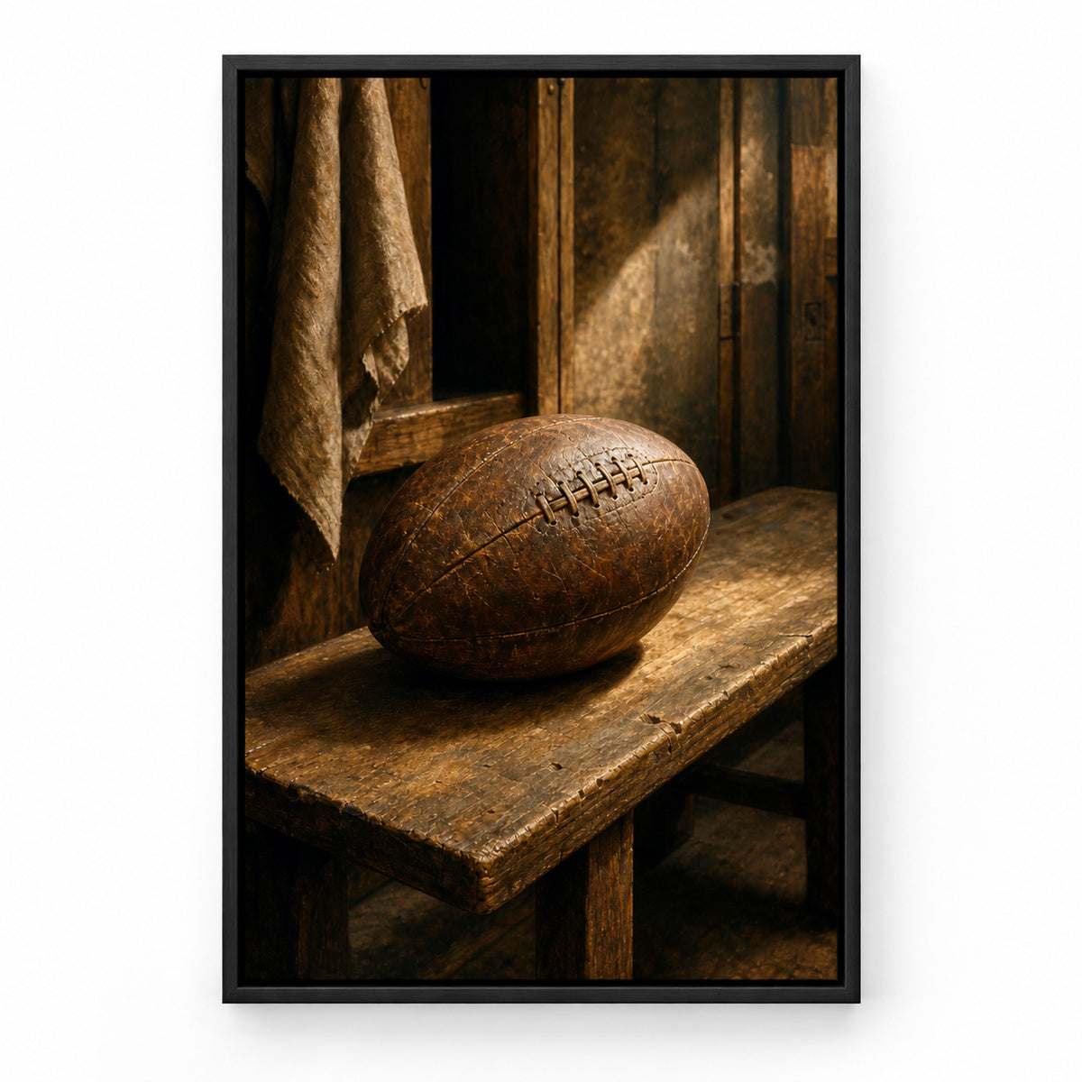 Vintage Leather Football Locker Bench Oil Painting Canvas Wall Art | black_sku