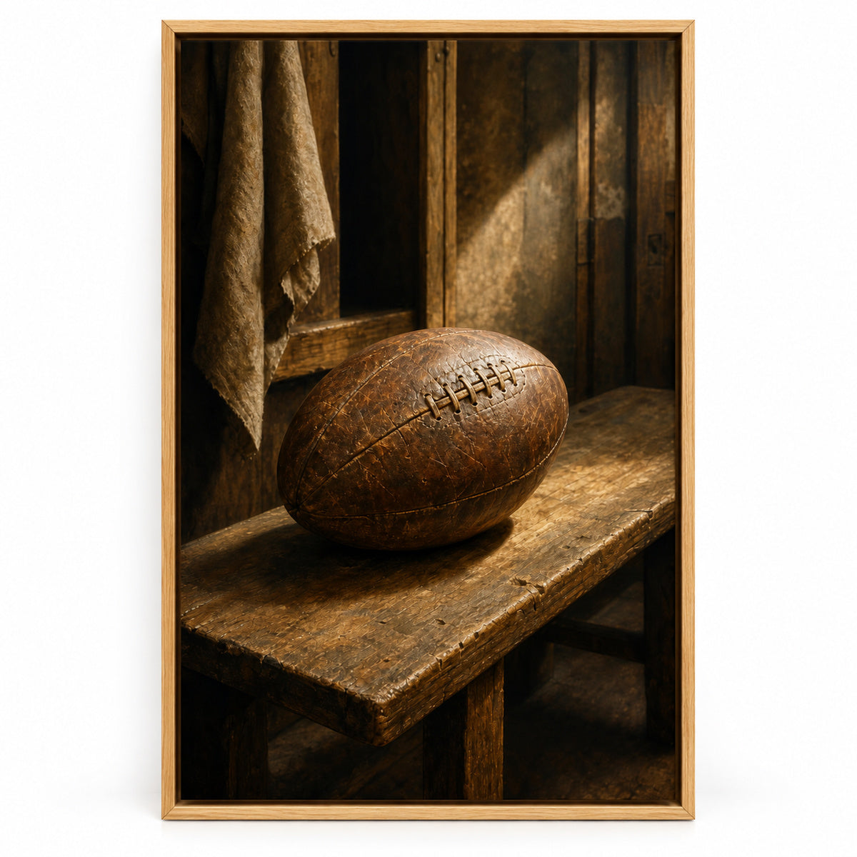 Vintage Leather Football Locker Bench Oil Painting Canvas Wall Art | brown_sku