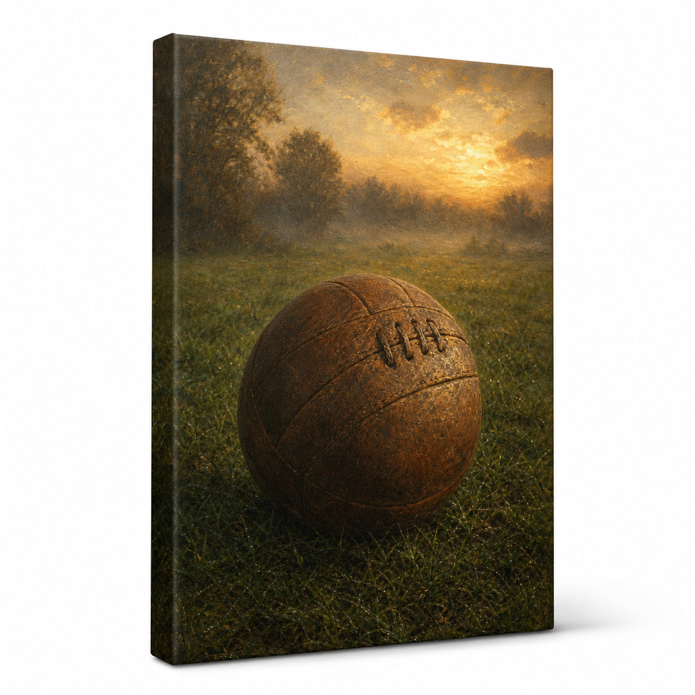 Vintage Leather Football Dawn Grass Oil Painting Canvas Wall Art - soccer canvas wall art by AUSJOJO