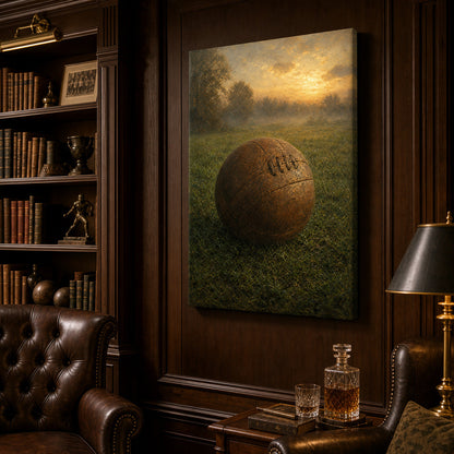 Vintage Leather Football Dawn Grass Oil Painting Canvas Wall Art - 02_wall_scene