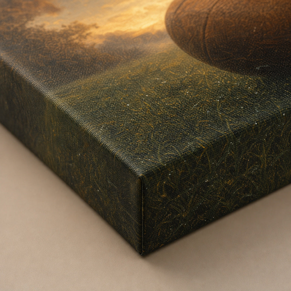 Vintage Leather Football Dawn Grass Oil Painting Canvas Wall Art - 03_detail_closeup