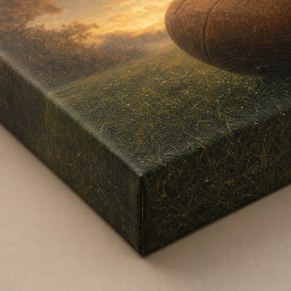 Vintage Leather Football Dawn Grass Oil Painting Canvas Wall Art - 03_detail_closeup