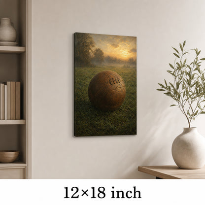 Vintage Leather Football Dawn Grass Oil Painting Canvas Wall Art - 04_sku_12x18_wall