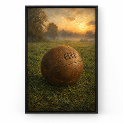 Vintage Leather Football Dawn Grass Oil Painting Canvas Wall Art | black_sku