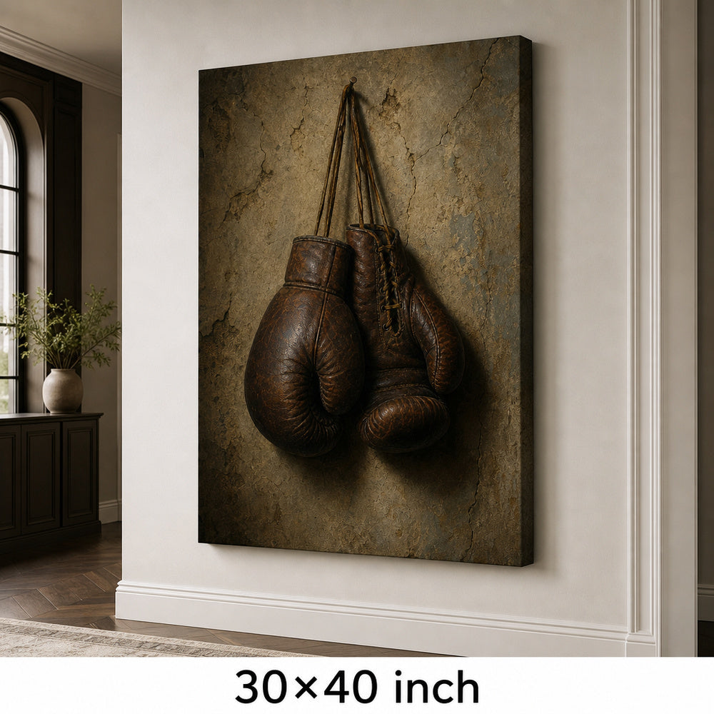 Hanging Vintage Boxing Gloves Oil Painting Canvas Wall Art — 30×40 room mockup