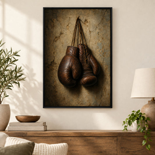Hanging Vintage Boxing Gloves Oil Painting Canvas Wall Art | black_independent_close
