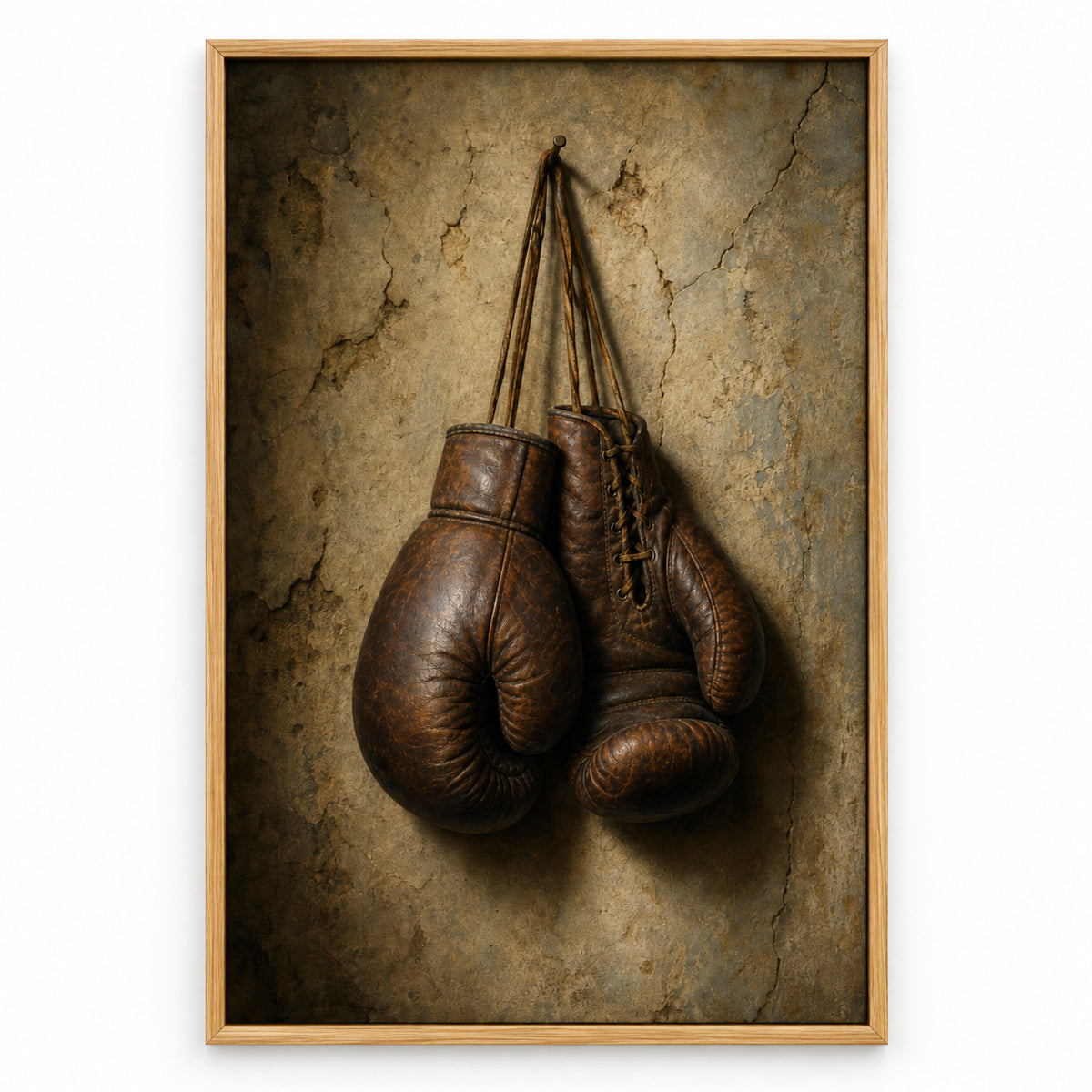 Hanging Vintage Boxing Gloves Oil Painting Canvas Wall Art | brown_sku