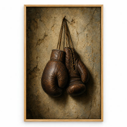 Hanging Vintage Boxing Gloves Oil Painting Canvas Wall Art | brown_sku