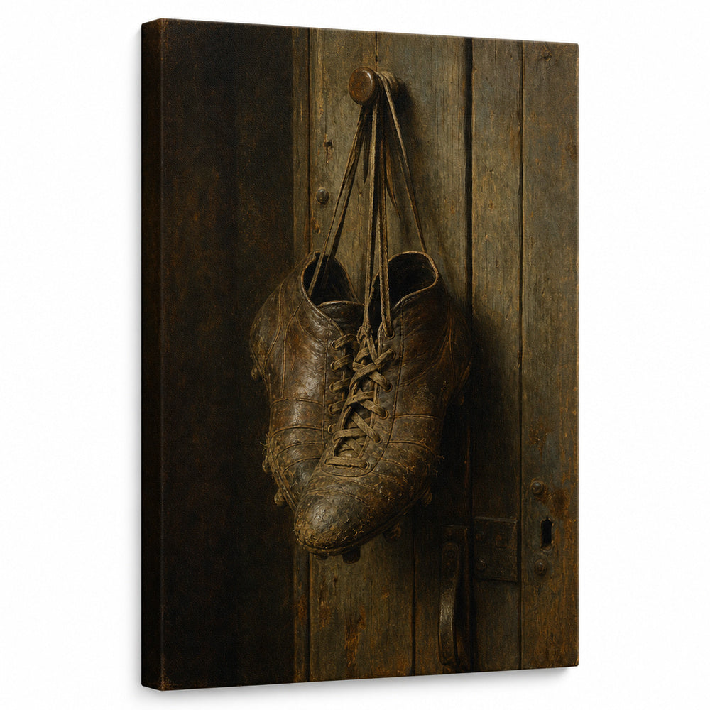 Hanging Old Leather Football Boots Oil Painting Canvas Wall Art - soccer canvas wall art by AUSJOJO