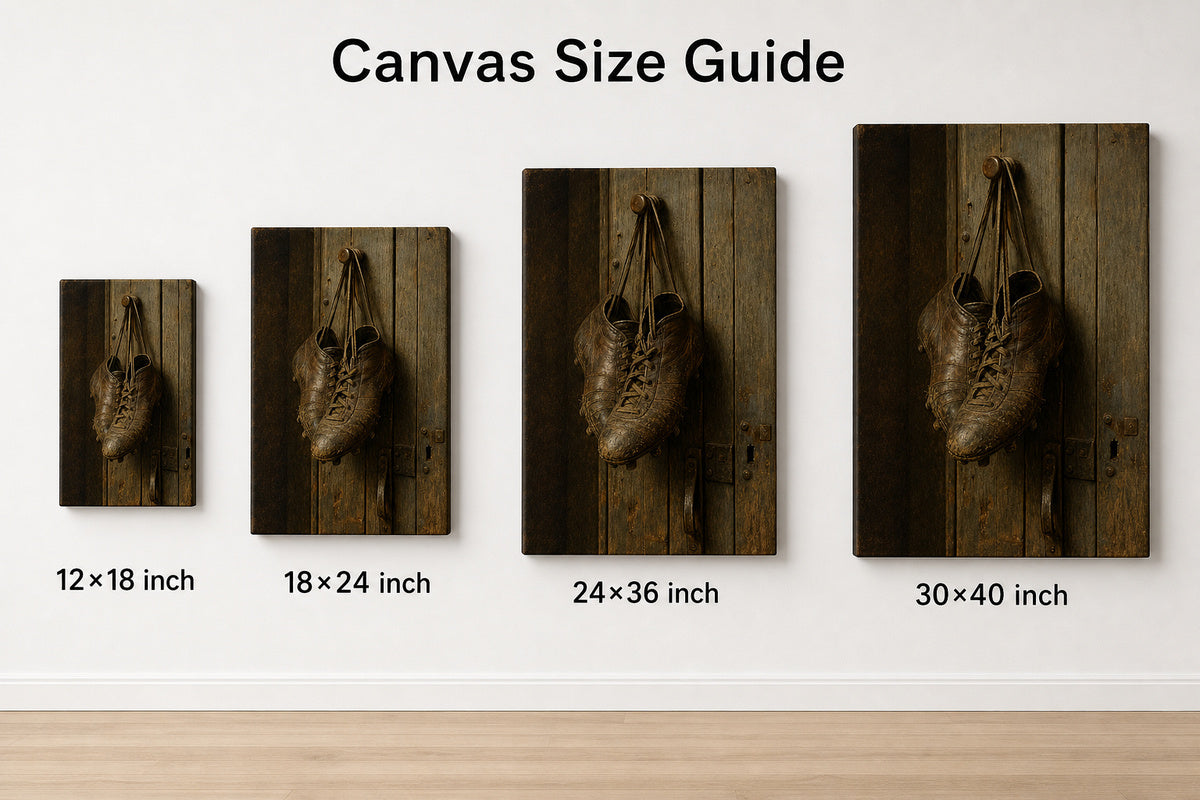 Hanging Old Leather Football Boots Oil Painting Canvas Wall Art - 08_size_comparison