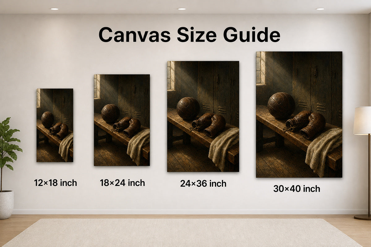 Vintage Sports Equipment Still Life Oil Painting Canvas Wall Art - 08_size_comparison