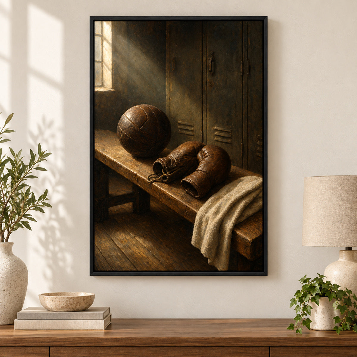 Vintage Sports Equipment Still Life Oil Painting Canvas Wall Art | black_independent_close