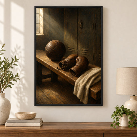 Vintage Sports Equipment Still Life Oil Painting Canvas Wall Art | black_independent_close