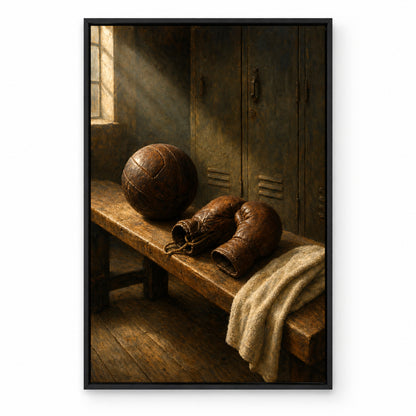 Vintage Sports Equipment Still Life Oil Painting Canvas Wall Art | black_sku